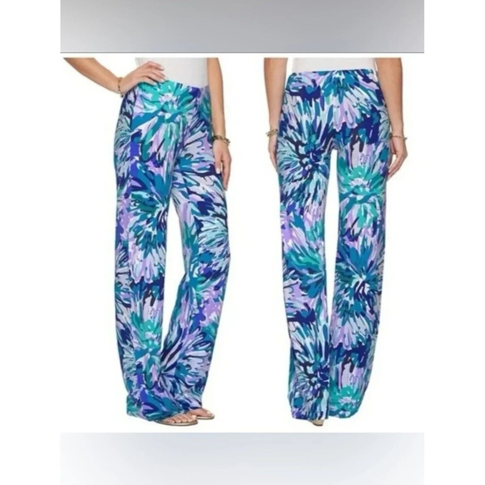 Lilly Pulitzer Georgia May Palazzo Pant Large Tropical Botanical Print Wide Leg